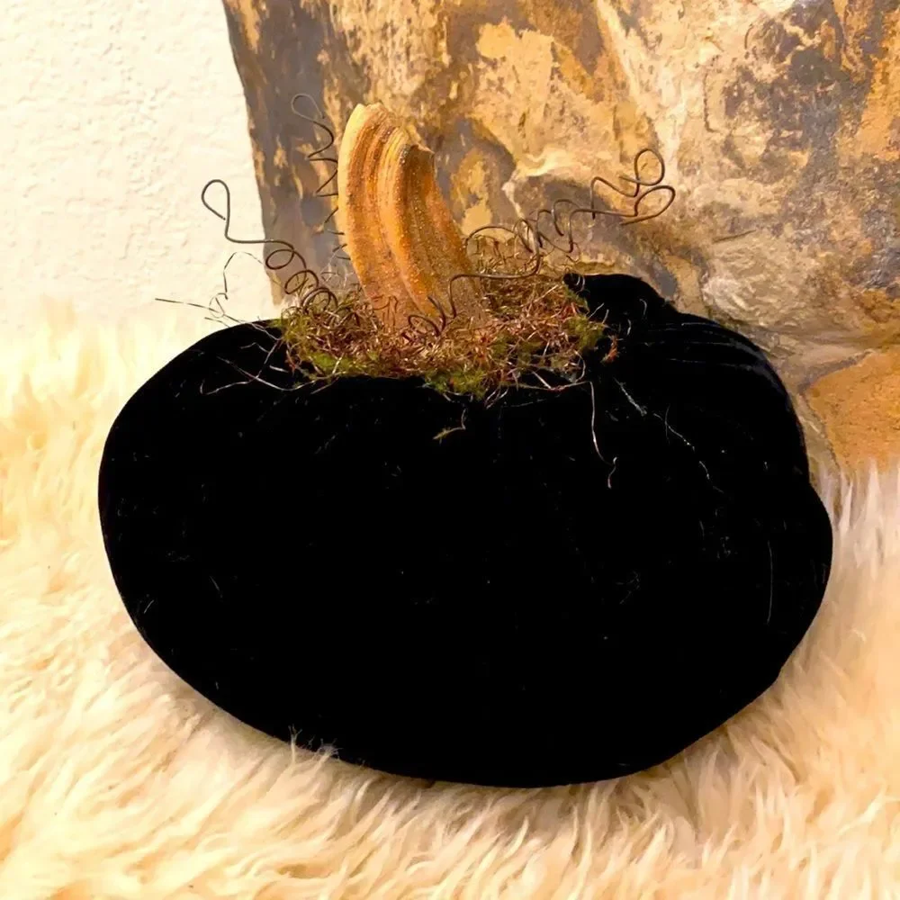 Handmade Fall Holiday Black genuine VELVET Pumpkin Decor